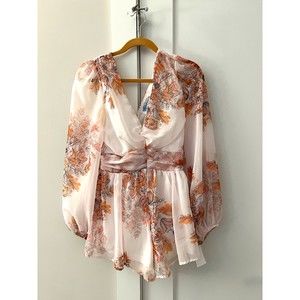 Big Water Blue Sky Peachy Floral Romper Long Sleeve Women's Size L